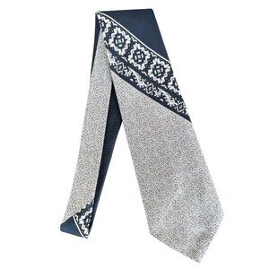 Vintage Wide Mens Tie Navy Gray Floral Geometric Stripe 56in x 4in Mid Century